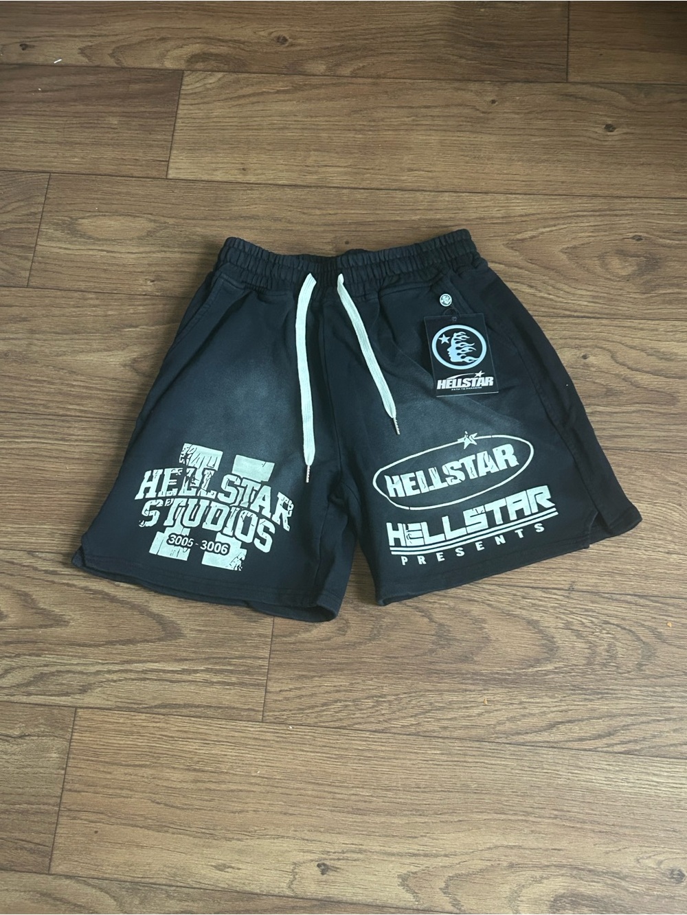 Hellstar Black Graphic Flat Front Men's Shorts